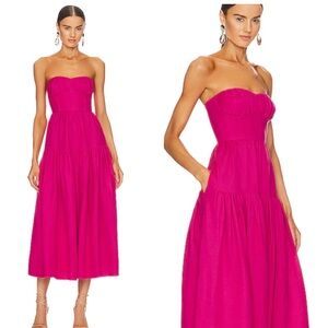 Shona Joy Joanine Strapless Ruched Midi Dress in Azalea Pink